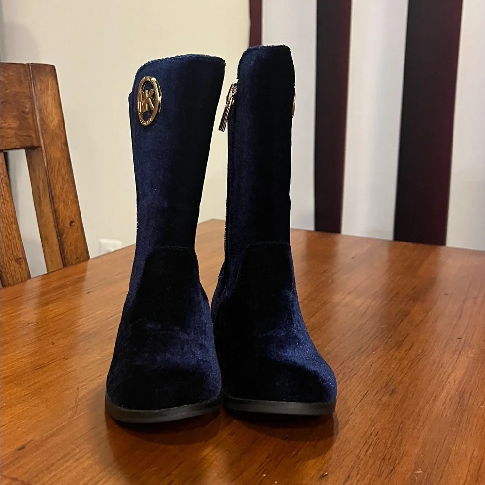 Michael Kors Emma Lily velour Boots new navy blue Girls Toddlers Size 7